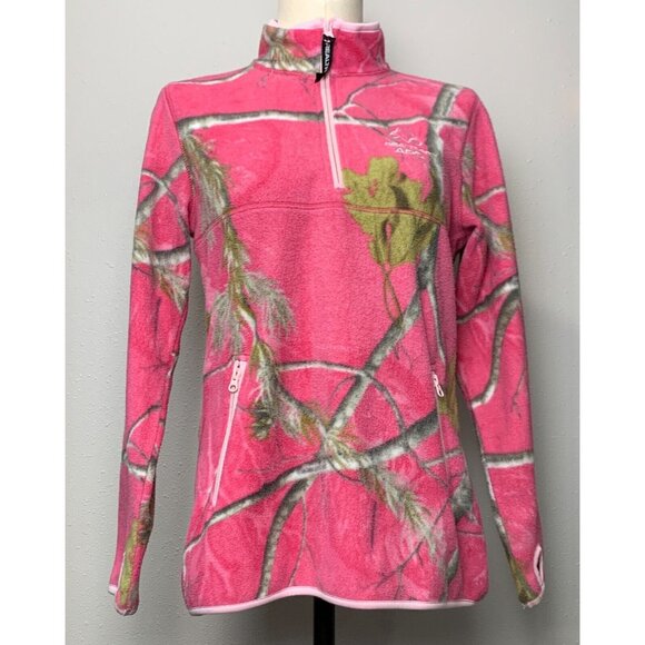 Realtree APC Womens Size Small Pink Camo Quarter-Zip Fleece Pullover Top Hunting - Picture 1 of 16